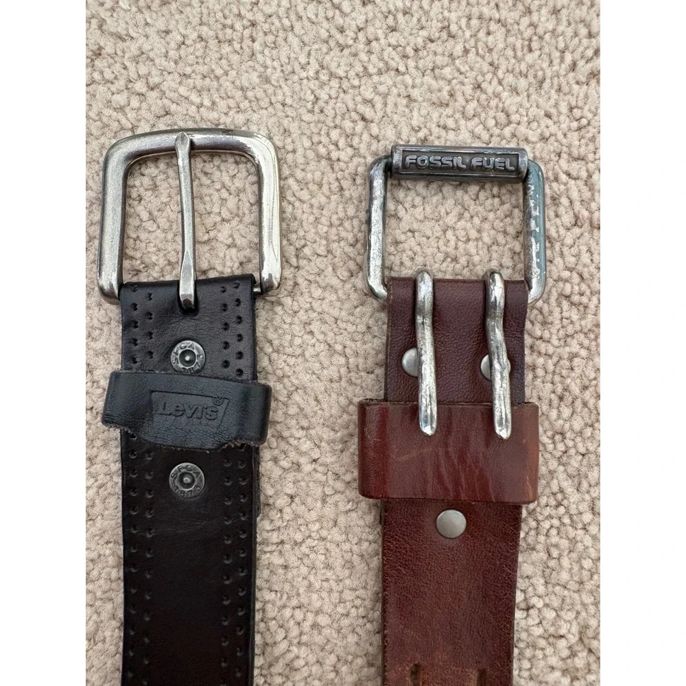 Levis Fossil Mens Belt Bundle Leather Size 34-36 Black Brown Rugged Casual